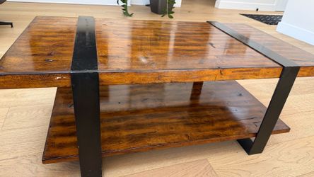 Wood and metal coffee table and side table