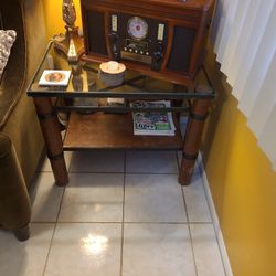 Wooden End Table With Glass Top