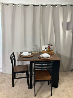 SPACE SAVER Drop Leaf Dining Table with Built-in Shelf & 2 chairs