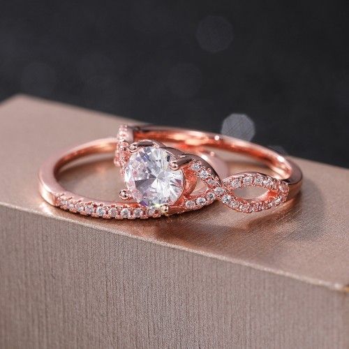 "Double Layer Rose Gold Plated Lovely Fashin Ring Set for Women/Girl, L045