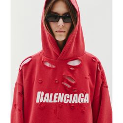 Balenciaga Destroyed Oversized Sweatshirt Hoodie Red Unisex Medium