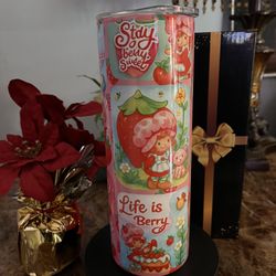 Strawberry Shortcake Tumbler W Feee Gift Box Metal Straw And Brush Cleaner