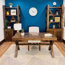 Custom farmhouse Office Desk Study Filling Cabinet Solid Wood Modern Rustic Office File Writing Restoration Hardware Insp Carpenter Bookcase