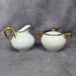 Haviland France Limoges Creamer Sugar Bowl Gold Trim Porcelain Set