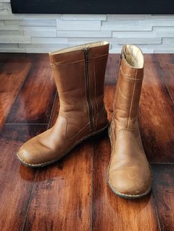 UGG Kaleen Chestnut Leather Sheepskin Mid-Calf Boots Women's US 9 EU 40 Side Zip Braided