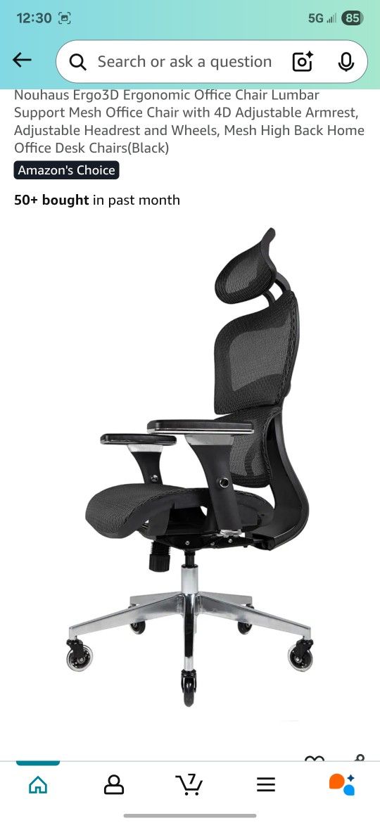 Nouhaus Ergo3D Ergonomic Office Chair Lumbar Support Mesh Office Chair with 4D Adjustable Armrest, Adjustable Headrest and Wheels, Mesh High Back Home