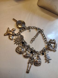 Halloween Theme Silver Charm Bracelet nightmare before Christmas
