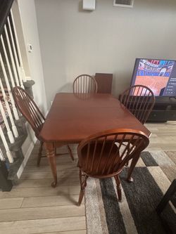 Solid Wood Dining Table Set with 4 Chairs + Extension Leaf