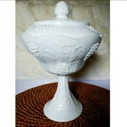 Vintage Milk Glass Wedding Compote With Lid