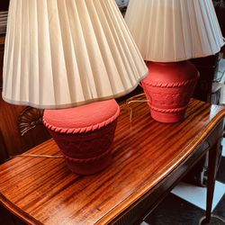 Vintage 50’s Pottery Style Red Table Lamps.