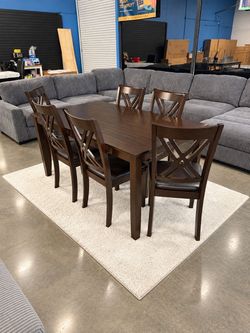 Brown 7-Piece Dining Table Set – Kitchen Table & 6 Chairs $10 Down $499
