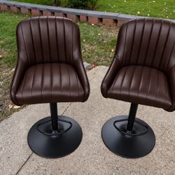 Set of 2 Kenneth Cole Bar Stools, NEW, Adjustable/Swivel - Espresso Brown/Black