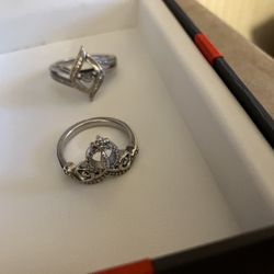 2 Sturdy, Silver Diamond Rings Shimmer Cinderella Sz 7 Disney 