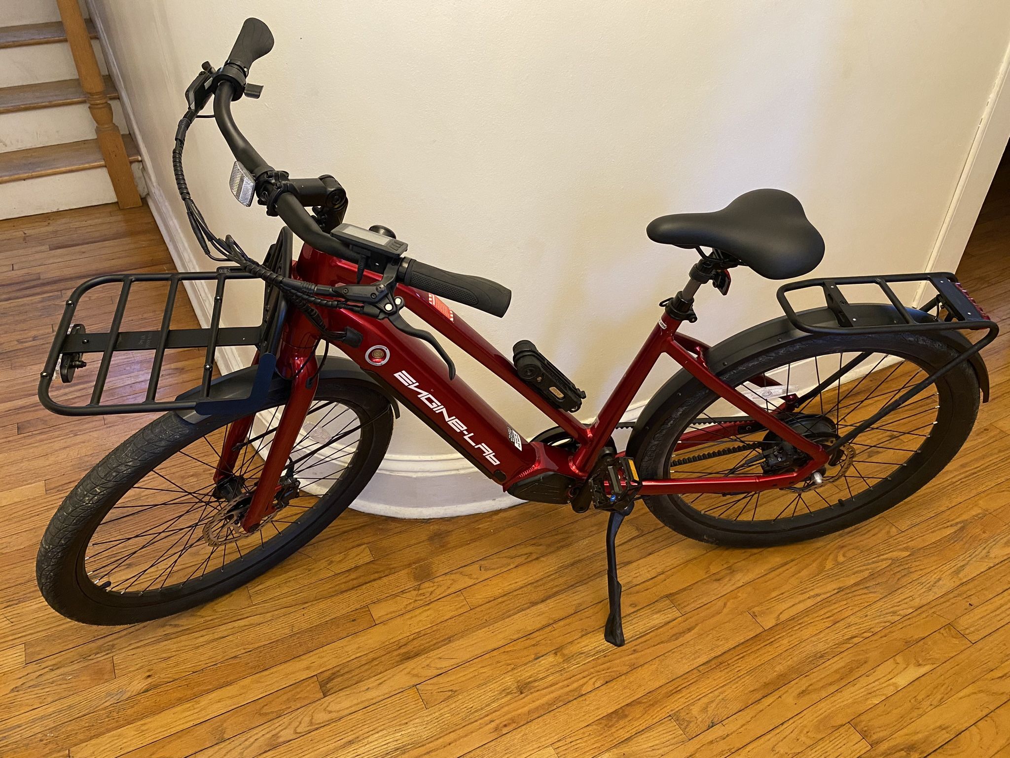 ngn e450 step-through hybrid electric commuter-bike, extra batt, f+r basket/pouch