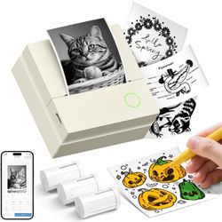 Sticker Printer, Mini Portable Bluetooth Thermal Printer with Multiple Templates & App Support, Inkless Print Pod for Study Notes, DIY Labels, Home Sc