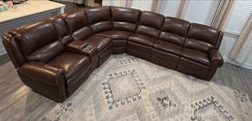 Havertys Drake Brown Leather Reclining Sectional Sofa
