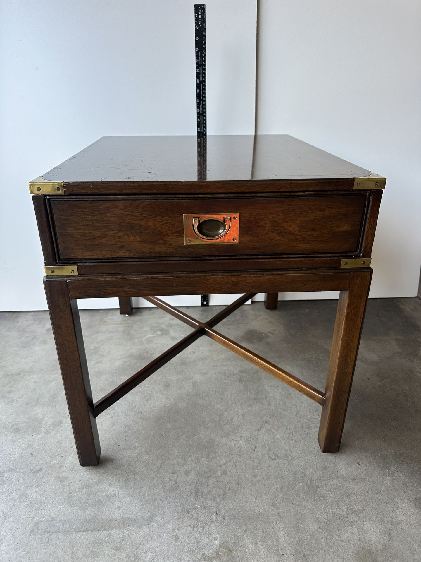 Mid Century Vintage 1970s Drexel Heritage Campaign Solid Wood Side End Table
