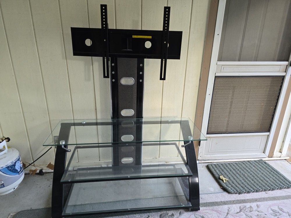 Glass Entertainment Center With Metal Frame