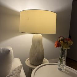 Neutral Textured Ceramic Table Lamp with Shade – Designer Style