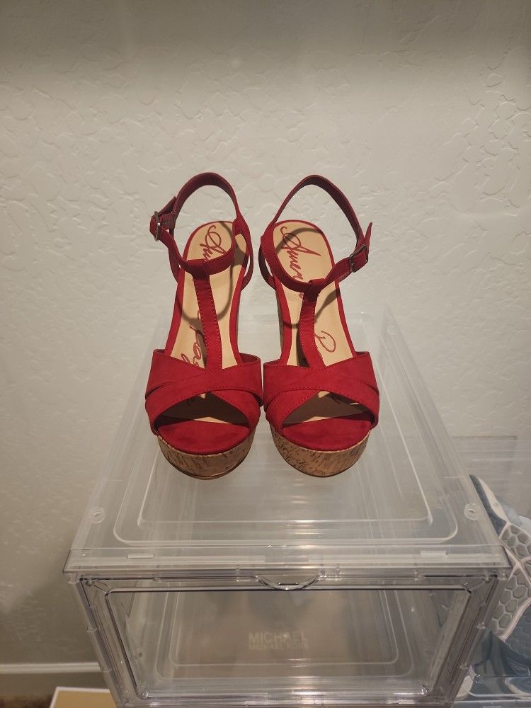American Rag Cork Heel Red Suede Size 8