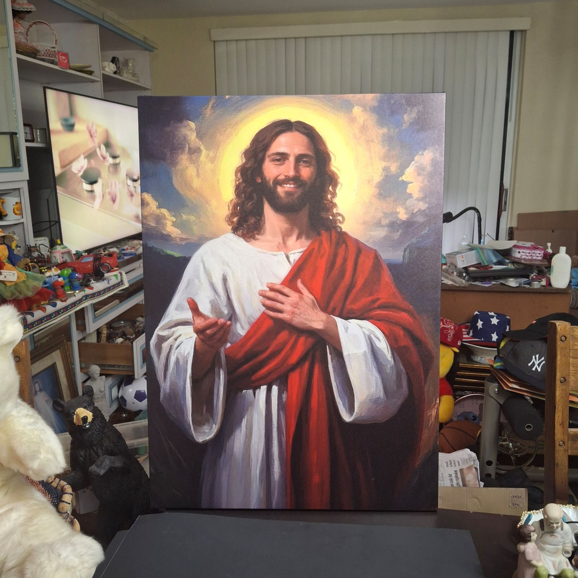 Modern Canvas Print Of Jesus Christ With A Gentle Smile And A Radiant Halo 28"H x 20"W