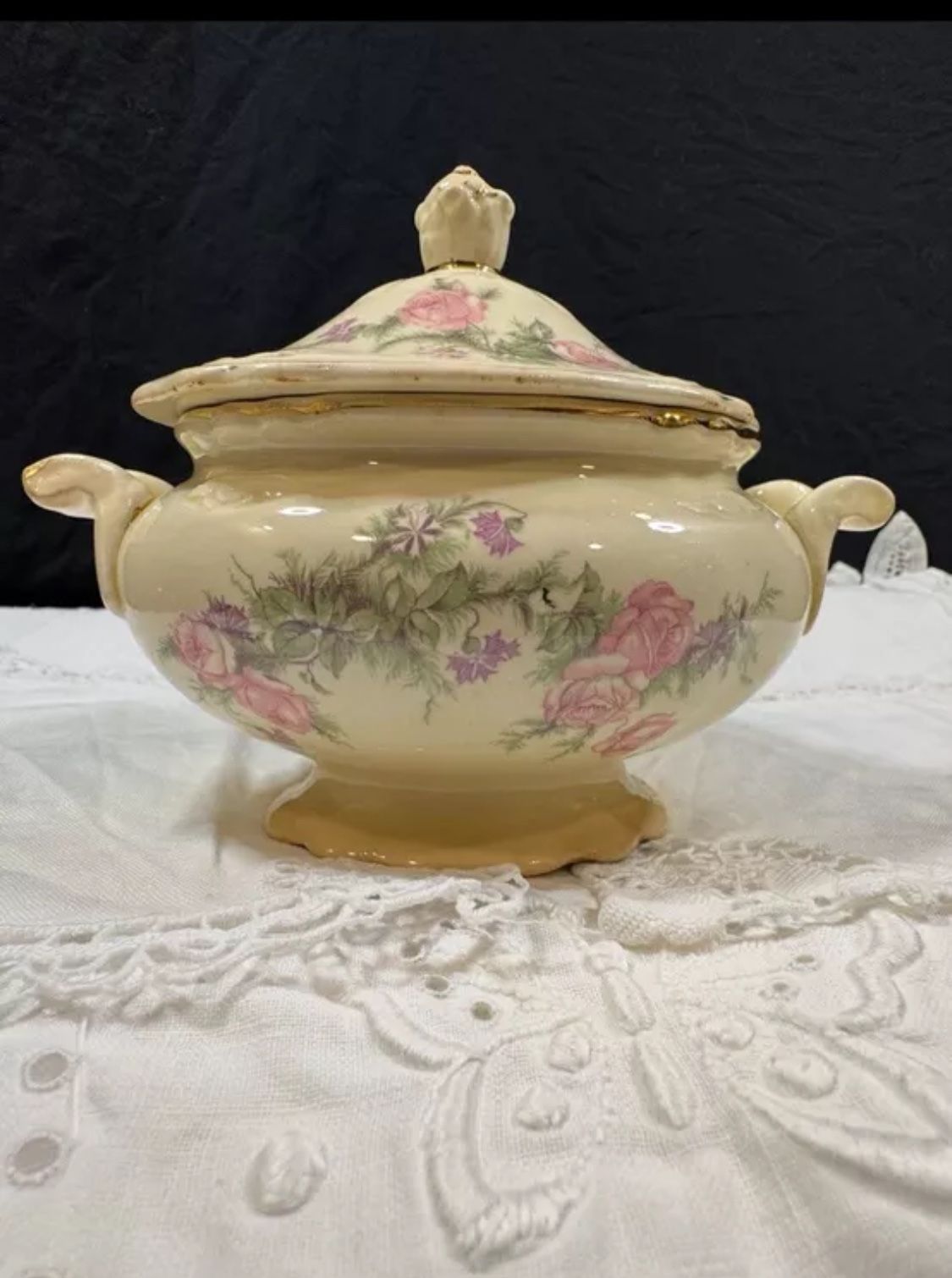 Vintage Homer Laughlin Virginia Rose Covered Sugar Bowl D48N8 Made In Virginia