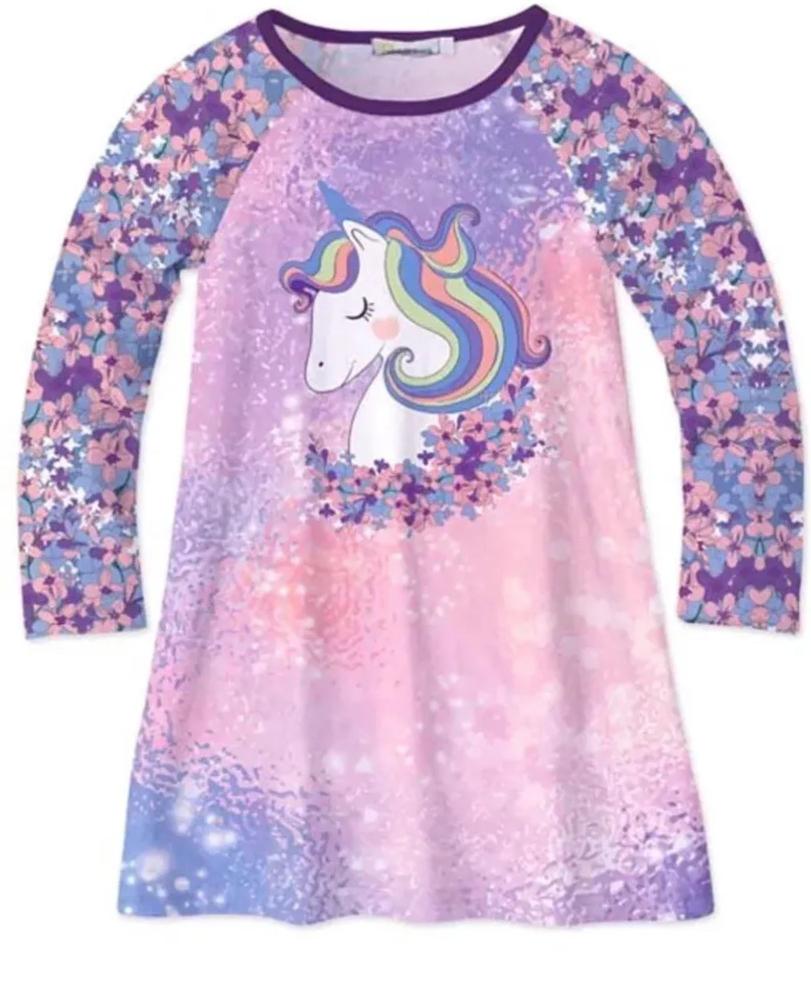 “Girls Unicorn Dress” Size 6 Purple And Pink New Easy Care