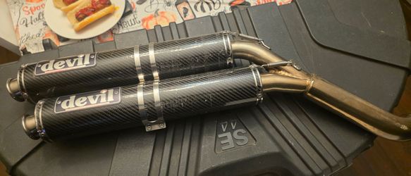 Devil Dual Carbon Fiber Motorcycle Exhaust Slip-Ons