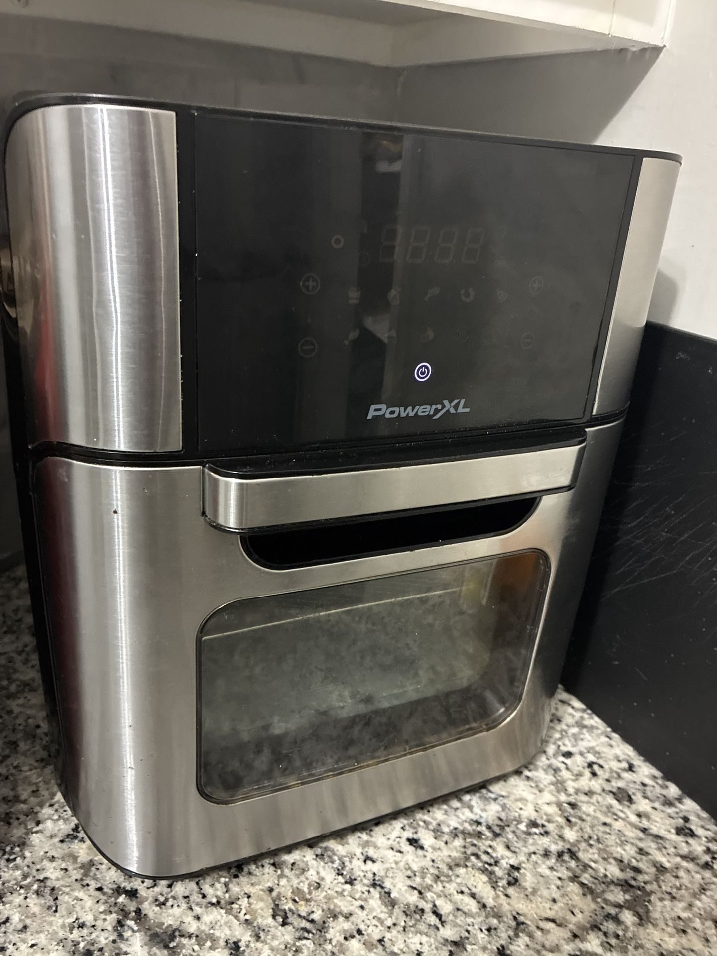 Silver and black 3 tray air fryer and pizza maker gently used