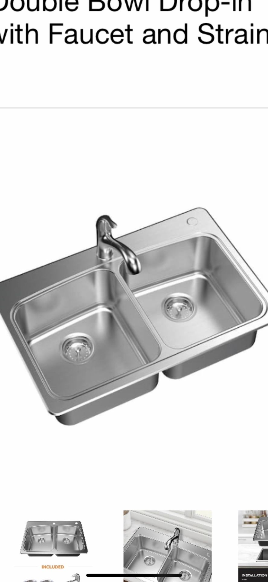 Glacier Bay All in One Stainless Steel 33 in. 2 Hole 50/50 Double Bowl Drop in Kitchen Sink Kit with Faucet and Strainer