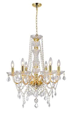 6 Light Gold with Crystal Chandelier