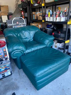 Green Leather Chair w/ Ottoman