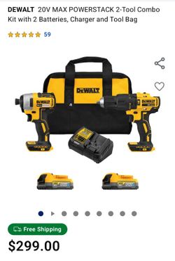 DEWALT 20V MAX POWERSTACK 2-Tool ComboKit with 2 Batteries, Charger and Tool Bag