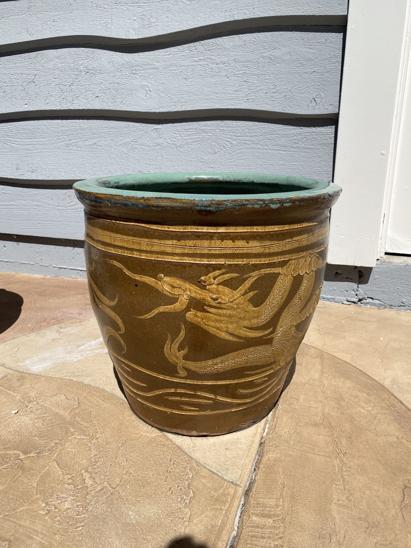 Antique circa 1900 Chinese Large 100 Year Old Egg Earthenware Dragon Planter Pot