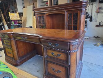 Large Traditional Wood Executive Desk with Hutch