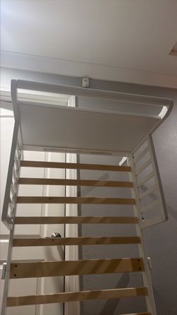 White Wood Loft Bed Frame with Slats