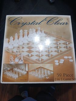 Crystal Clear 59-Piece Glass Chess & Checkers Set