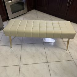 NEW LUE BONA Button-Tufted Ottoman Bench, 44.5'' Faux Leather Upholstered Bedroom Bench