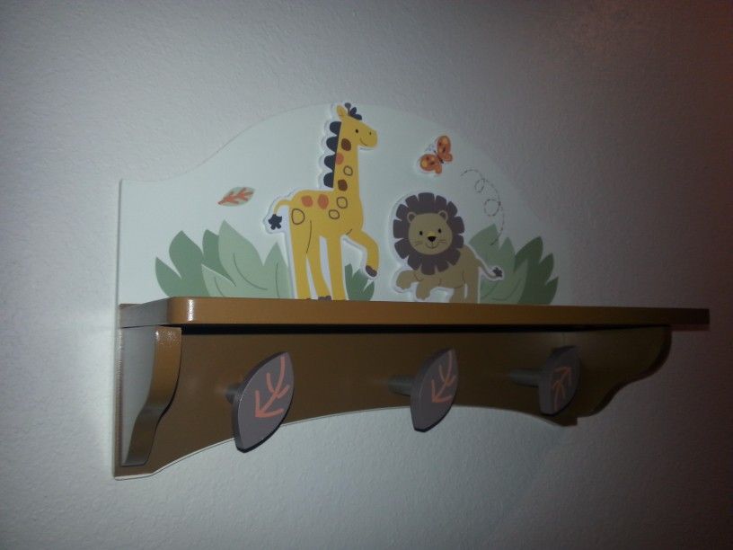 Baby Nursery Safari Animals Wooden Shelf