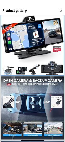 10.26'' Wireless Carplay Screen for Car with 4K Dash Cam & 1080P Backup Camera, Portable Car Audio Receivers with Carplay & Android Auto, GPS Navigati