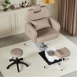KIGOTY Pedicure Chair No Plumbing for Nail Tech, 360° Swivel Nail Tech Pedicure Chair for Salon with Massage Bath Bowl & Footrest, Height Adjustable R