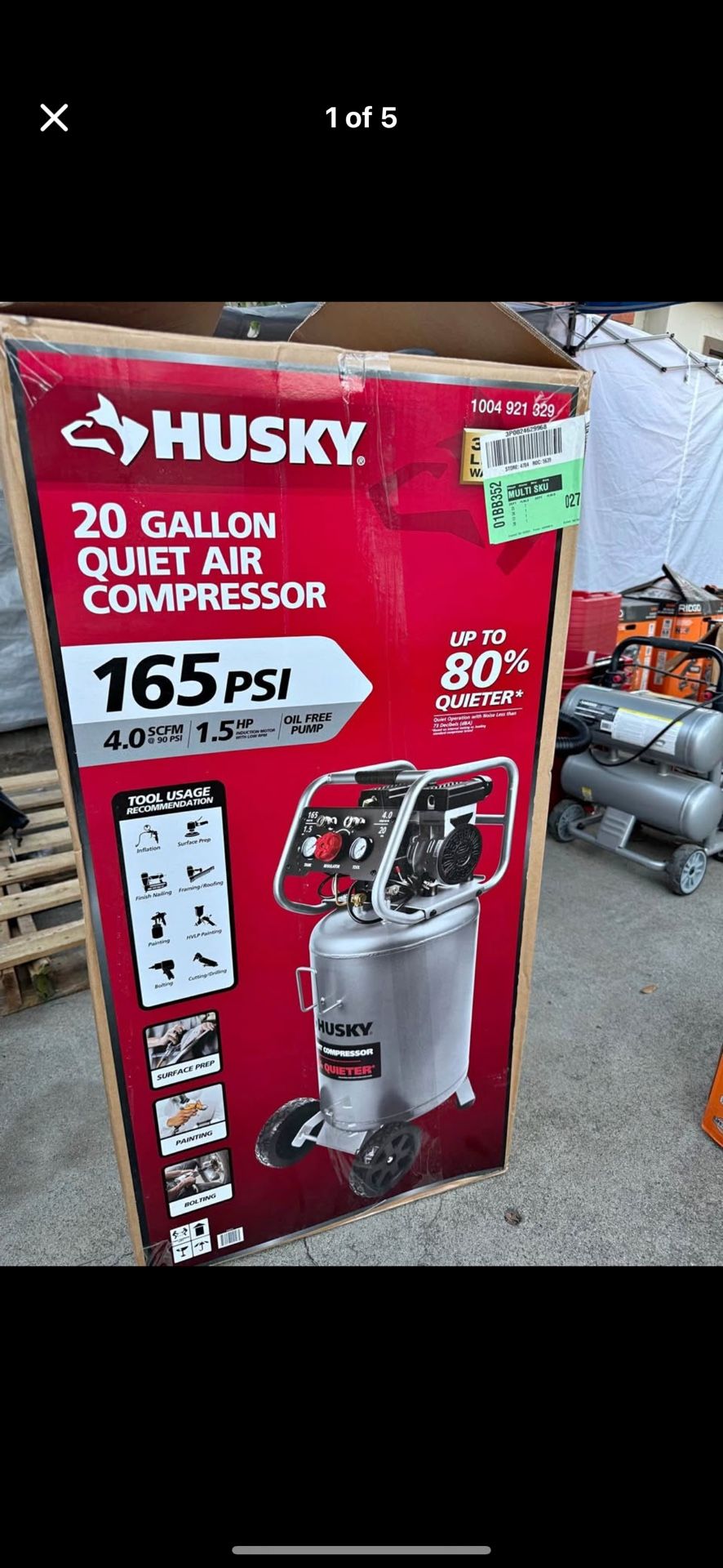 Husky 20 Gal. 165 PSI Vertical Electric Quiet Air Compressor