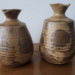 2 Studio pottery miniature bottles with corks by Kaaren Stoner.