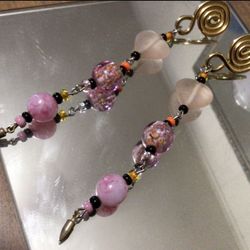 VTG LONG 2 PAIR  BOHO GLASS BEADED EARRINGS