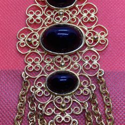 Vintage Etruscan Necklace With Black Stones 