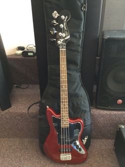 Fender Squire Jaguar Bass Guitar Candy Apple Red + Gig Bag
