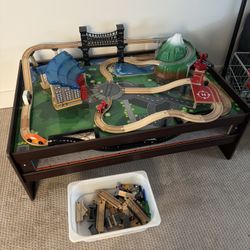 Kids Wooden Train Table with Tracks and Accessories