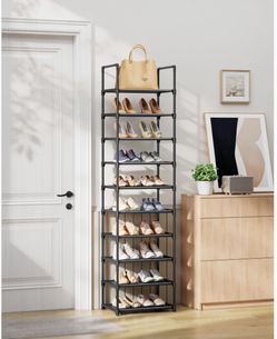 10 Tier LIGHTWEIGHT Shoe Rack Shelves Storage Organizer for Space Saving Corner Entryway Size Length 16", Width 12", Height 69" New Condition