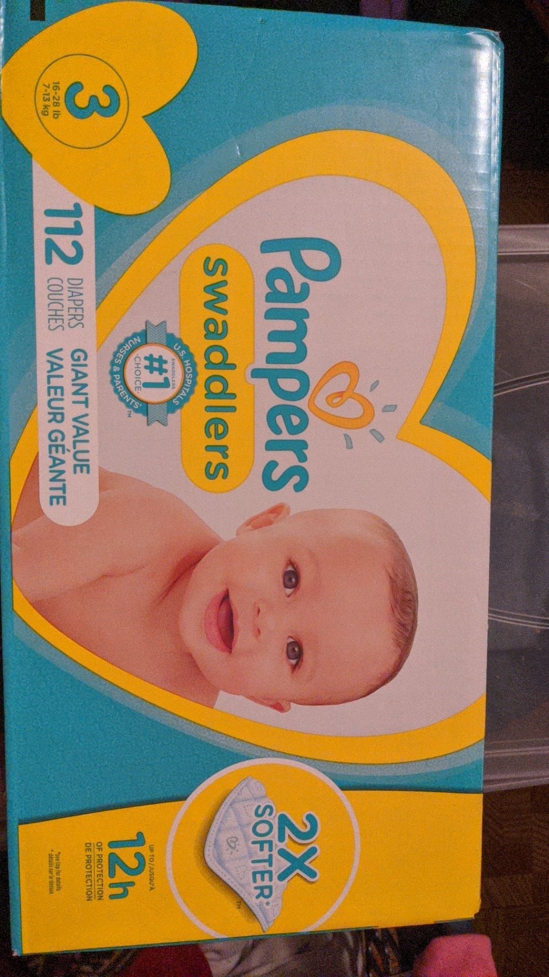 Pampers size 3 swaddlers112ct with 72 ct pamper wipes