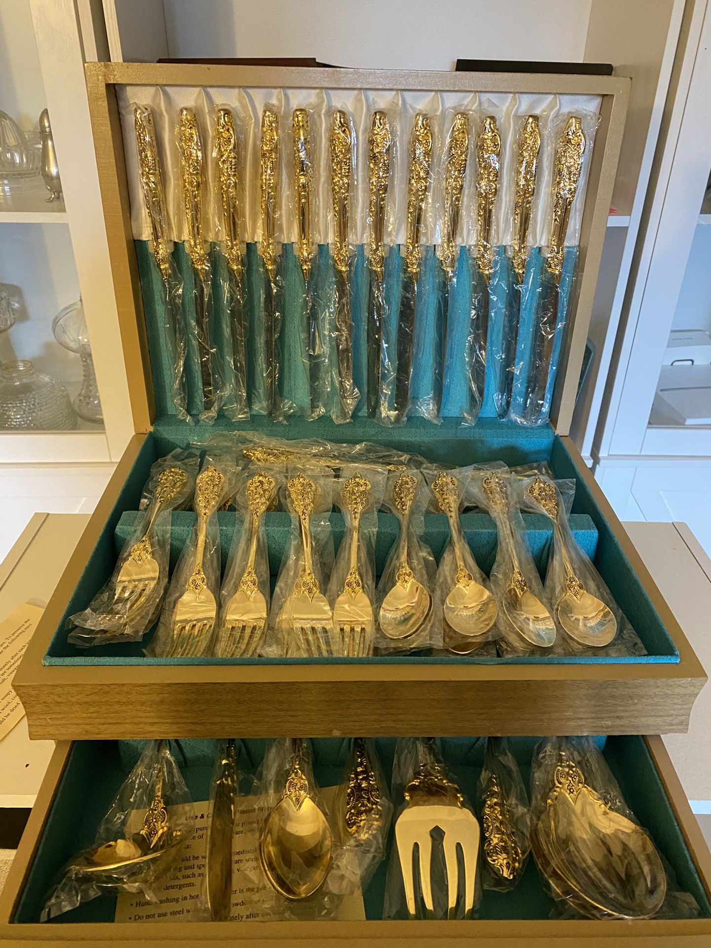 Gold Plated Silverwear. Set For 16 And Serving Pieces